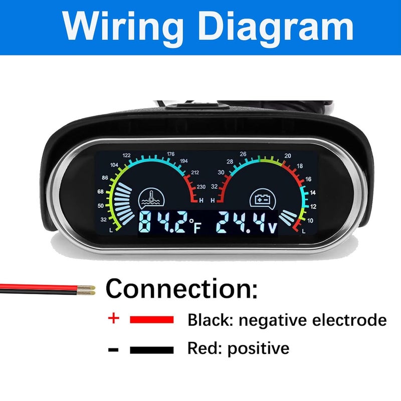 BLLYOGU Digital 2-in-1 Water Temperature & Voltage Gauge with 1/8 NPT Sensor and 34mm Adapter - Image 5